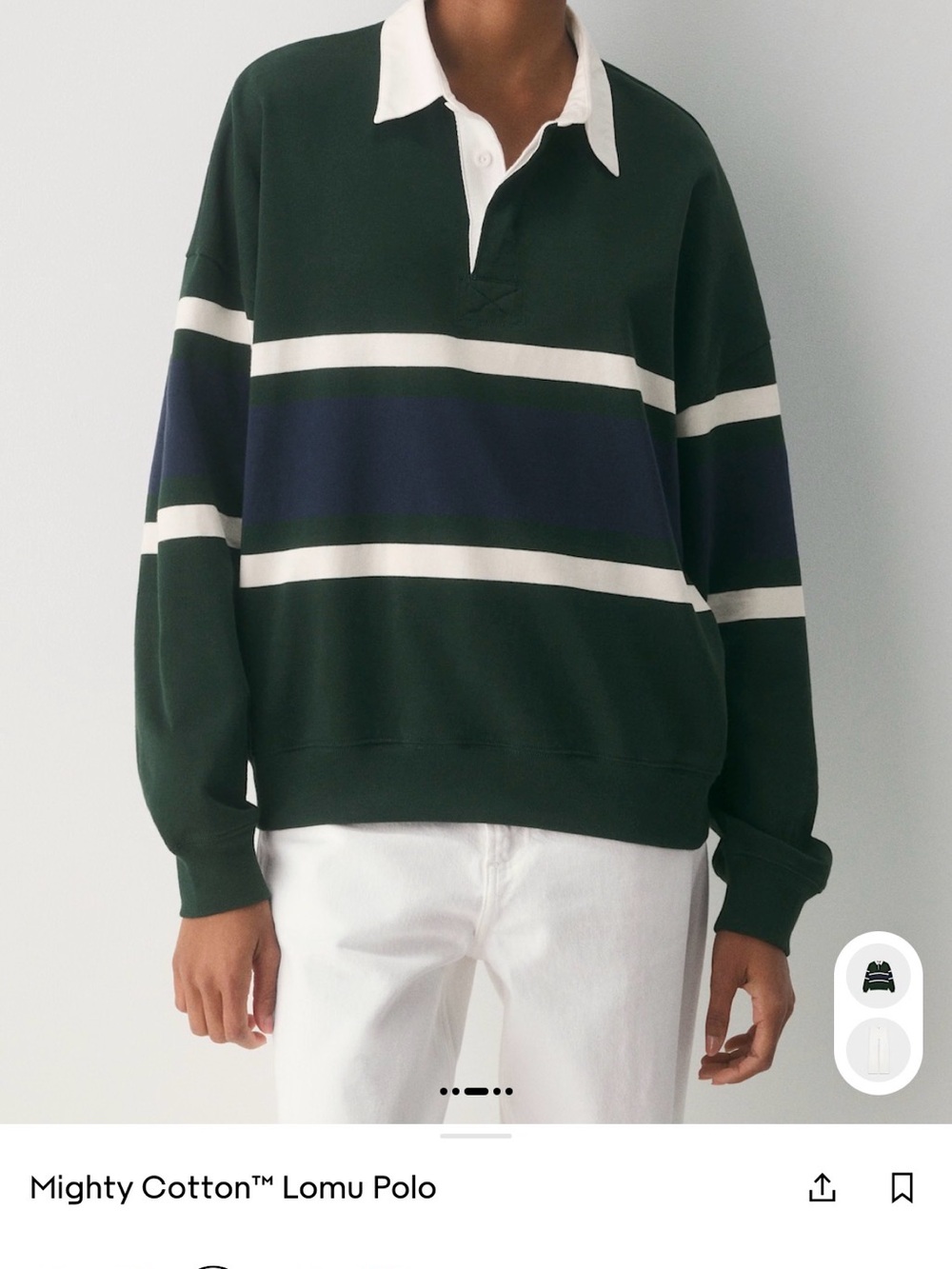 Aritzia TNA Green Rugby Stripe striped Long-Sleeve mighty cotton Lomu polo S